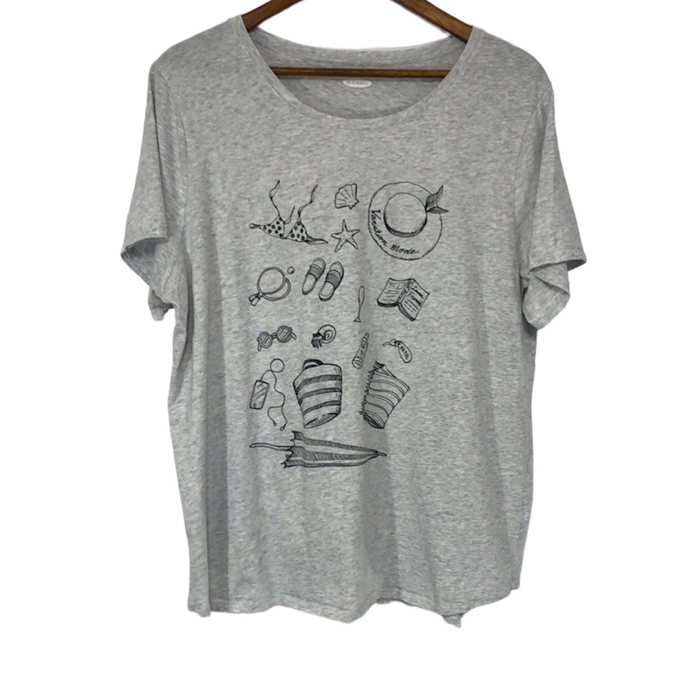Old Navy Short Sleeve Gray Cotton Graphic Tee Beach Themed Curved Hem Size XXL - Picture 6 of 6